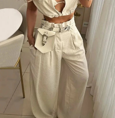 Women's Sleeveless Two Piece Crop Top Pant Set