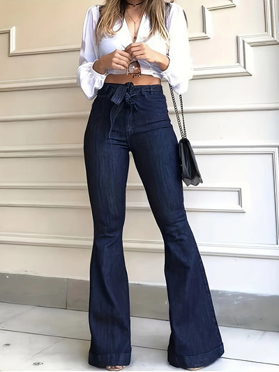 Navy Blue High-Stretch Flared Jeans