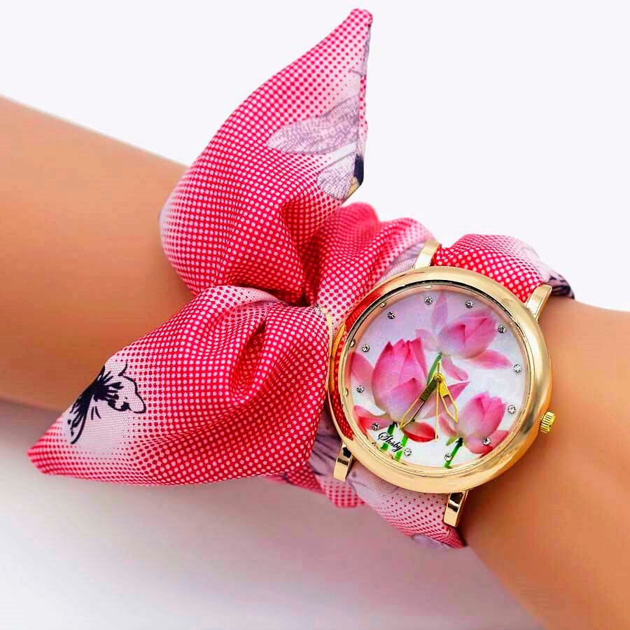 Colorful Flower Design Cloth Wristwatch