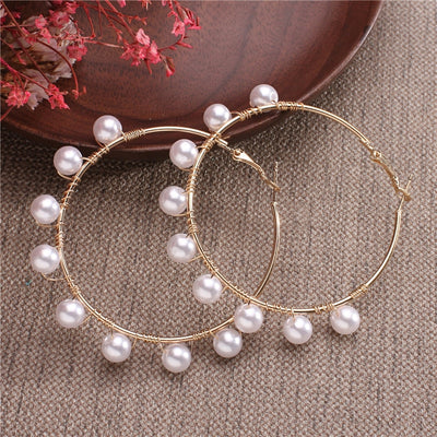 Women's Large Hoop Chic Pearl  Earrings