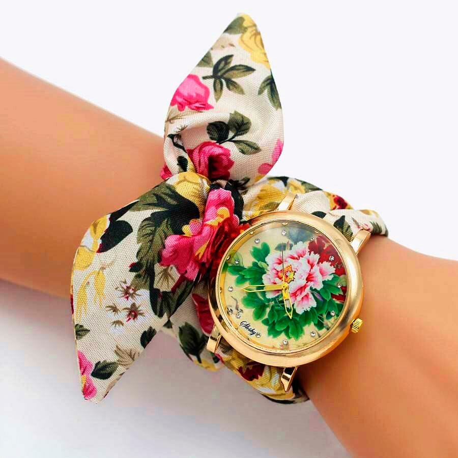 Colorful Flower Design Cloth Wristwatch