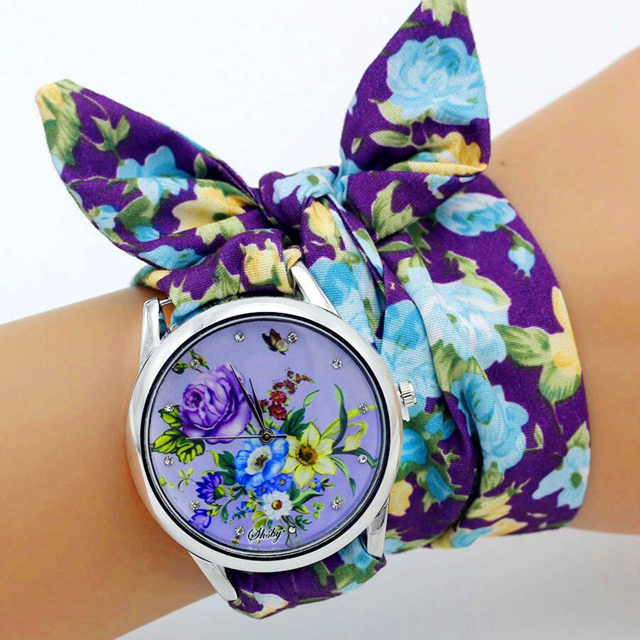 Colorful Flower Design Cloth Wristwatch