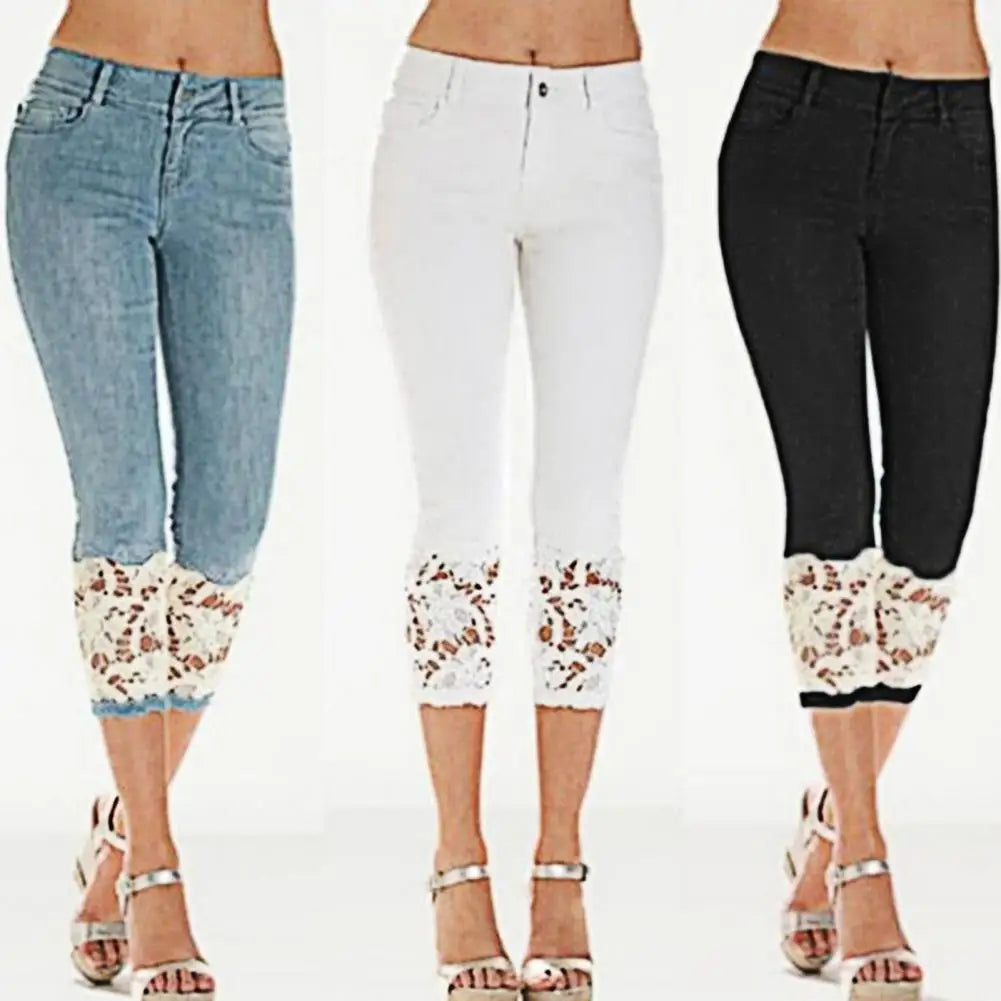 Lace Stretchy Mid Rise Jeans