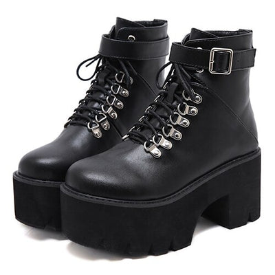 Block Heel Lace up Ankle Boots