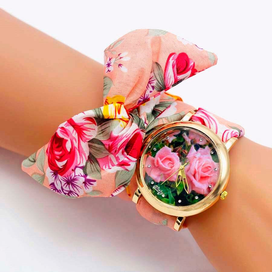 Colorful Flower Design Cloth Wristwatch