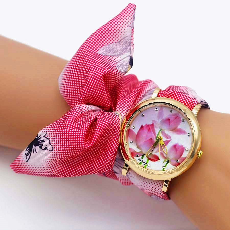 Colorful Flower Design Cloth Wristwatch