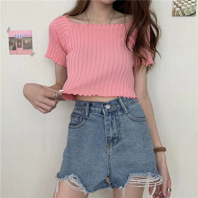 Ruffled Square Neck Crop Top