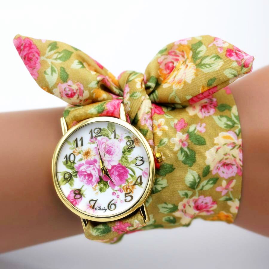 Colorful Flower Design Cloth Wristwatch