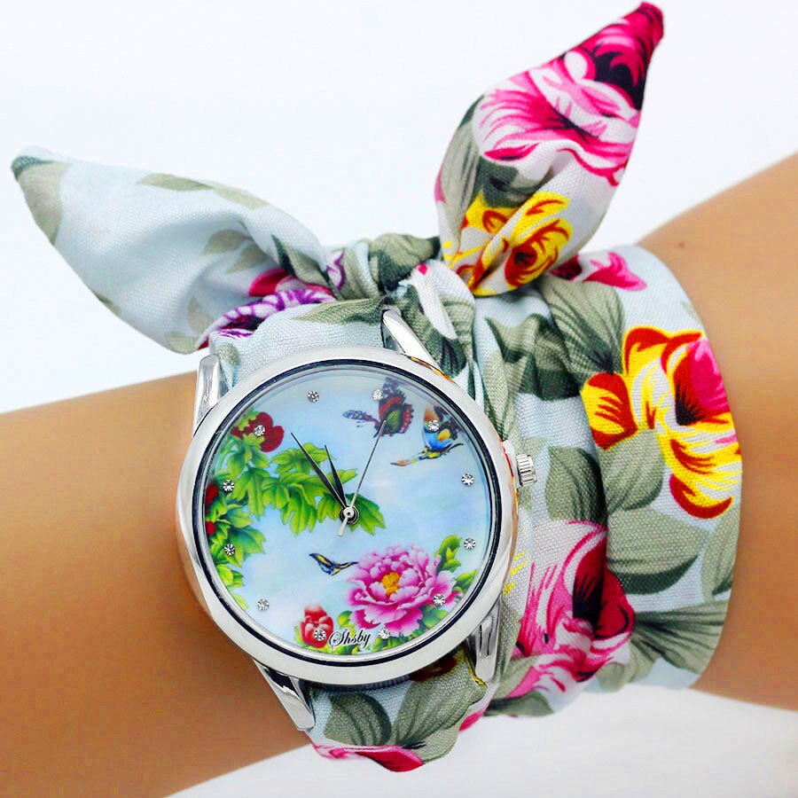 Colorful Flower Design Cloth Wristwatch