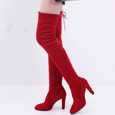 Side Zipper Long Suede Boots