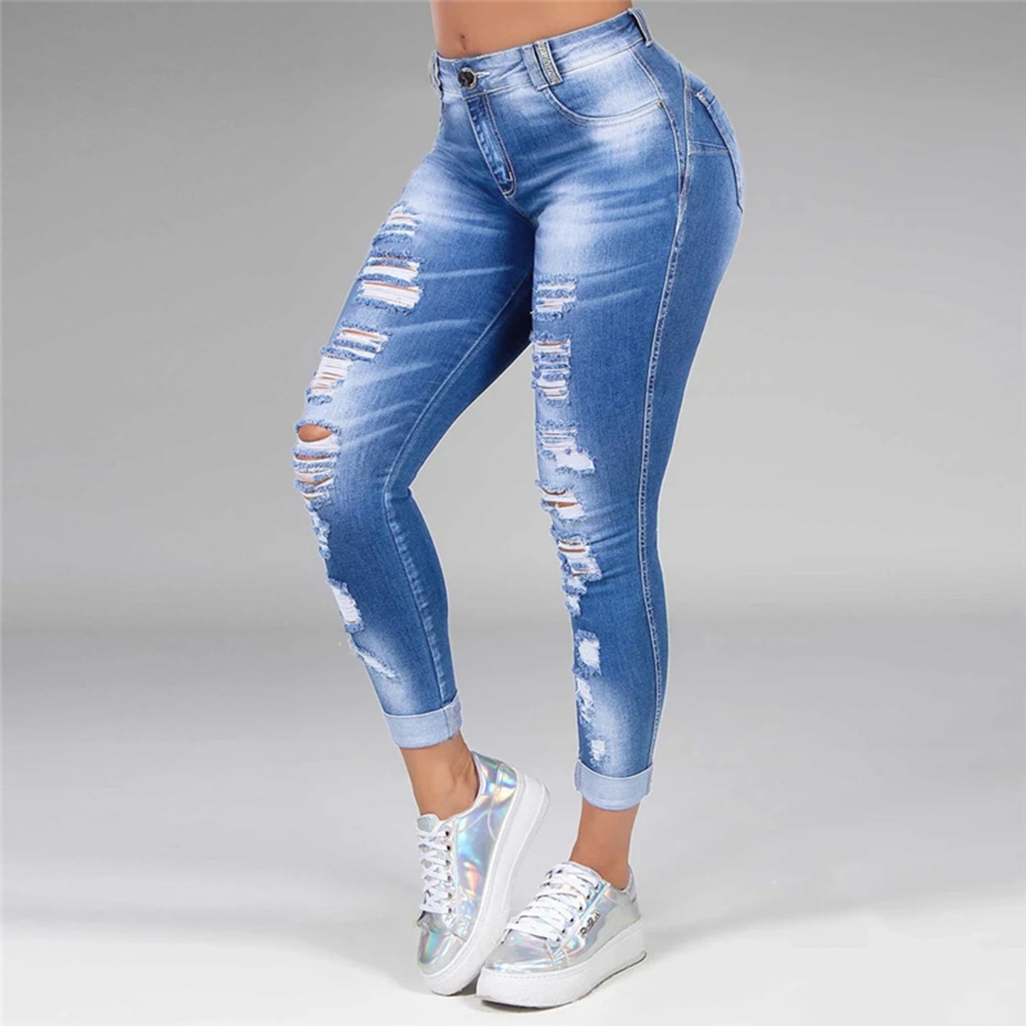 Women's Distressed High Waist Skinny Jeans