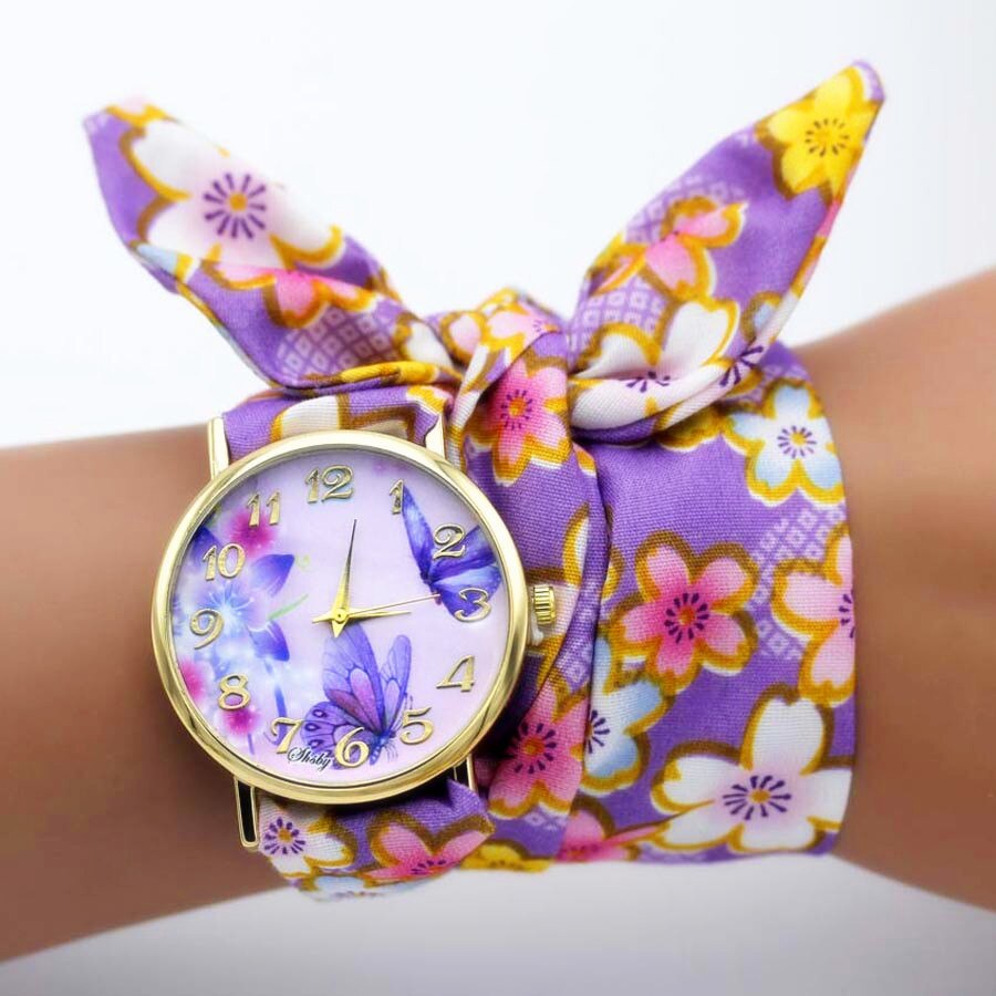 Colorful Flower Design Cloth Wristwatch