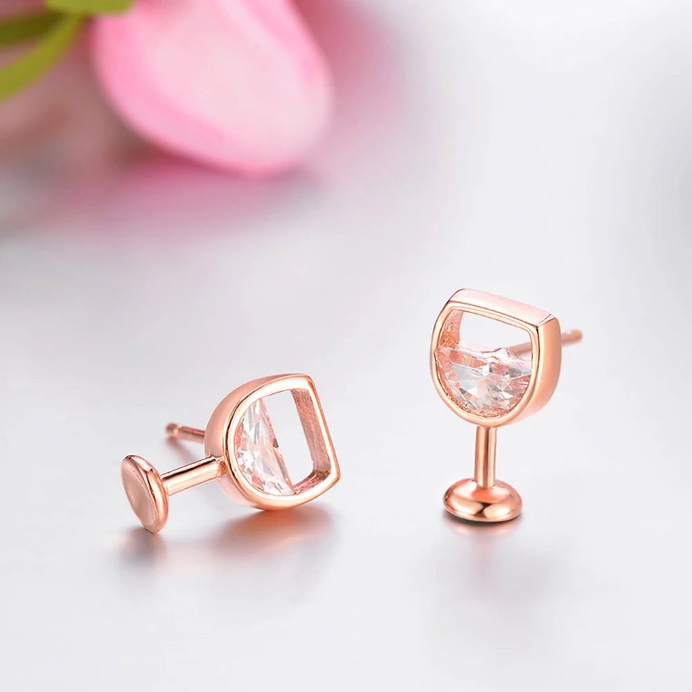 Wine Glass Cubic Zirconia Stud Earrings