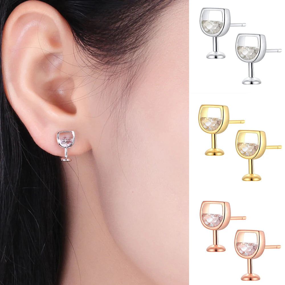 Wine Glass Cubic Zirconia Stud Earrings