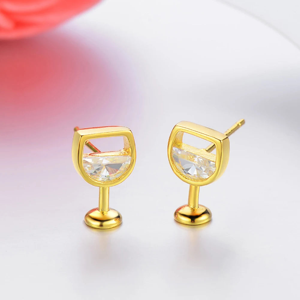 Wine Glass Cubic Zirconia Stud Earrings