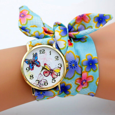 Colorful Flower Design Cloth Wristwatch