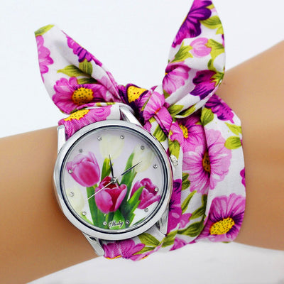 Colorful Flower Design Cloth Wristwatch