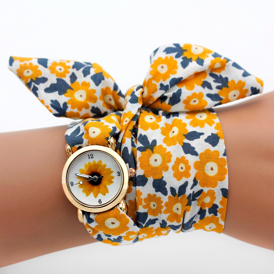 Colorful Flower Design Cloth Wristwatch