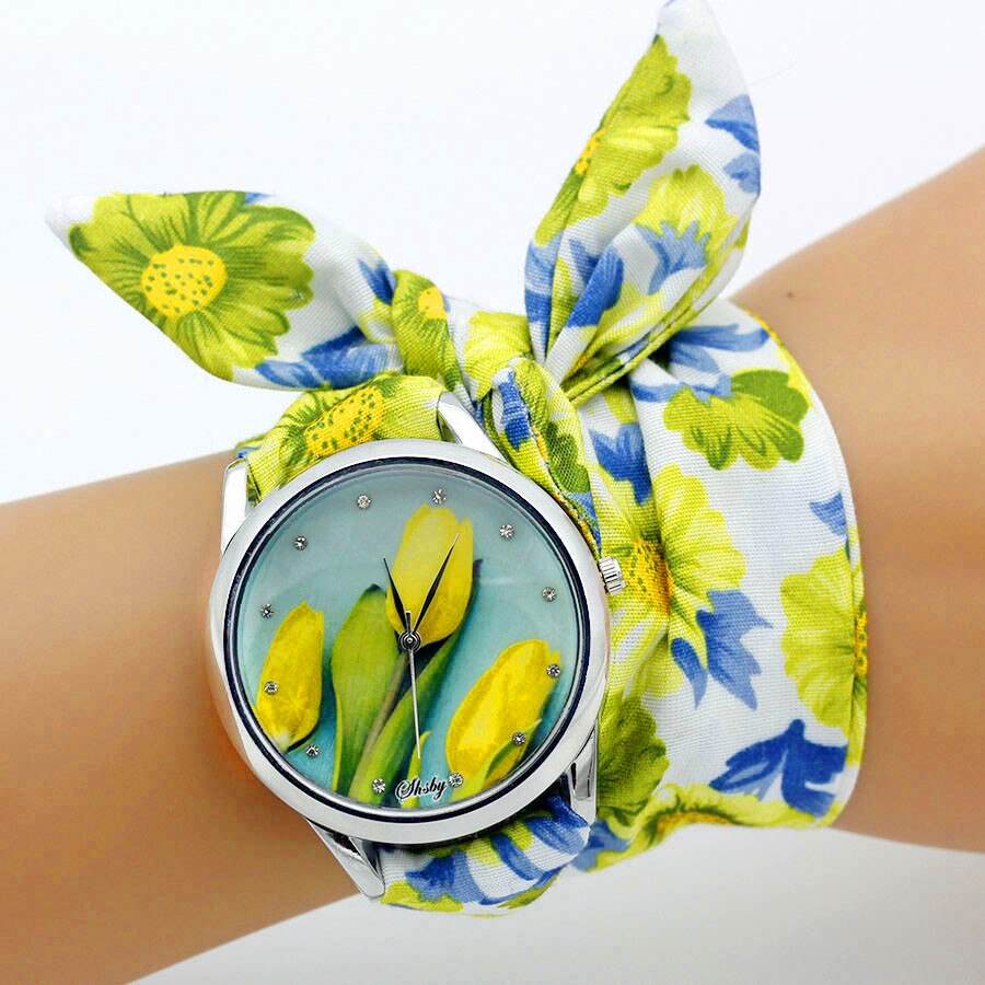 Colorful Flower Design Cloth Wristwatch