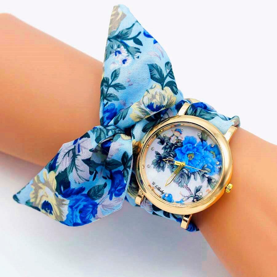 Colorful Flower Design Cloth Wristwatch