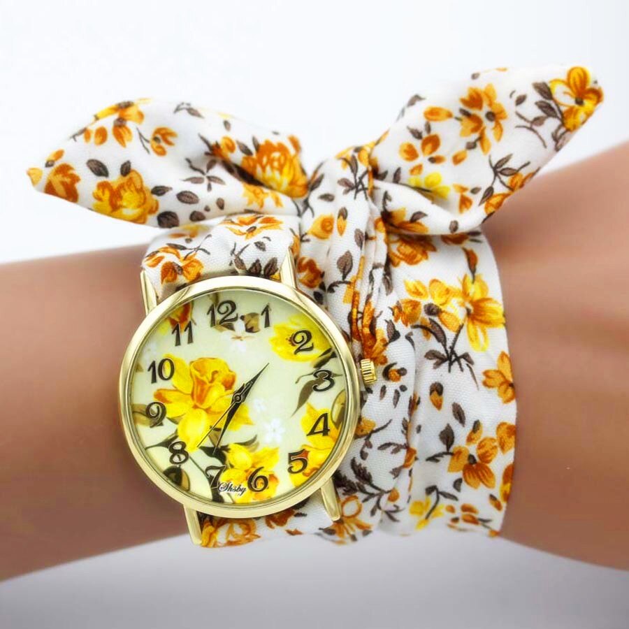 Colorful Flower Design Cloth Wristwatch