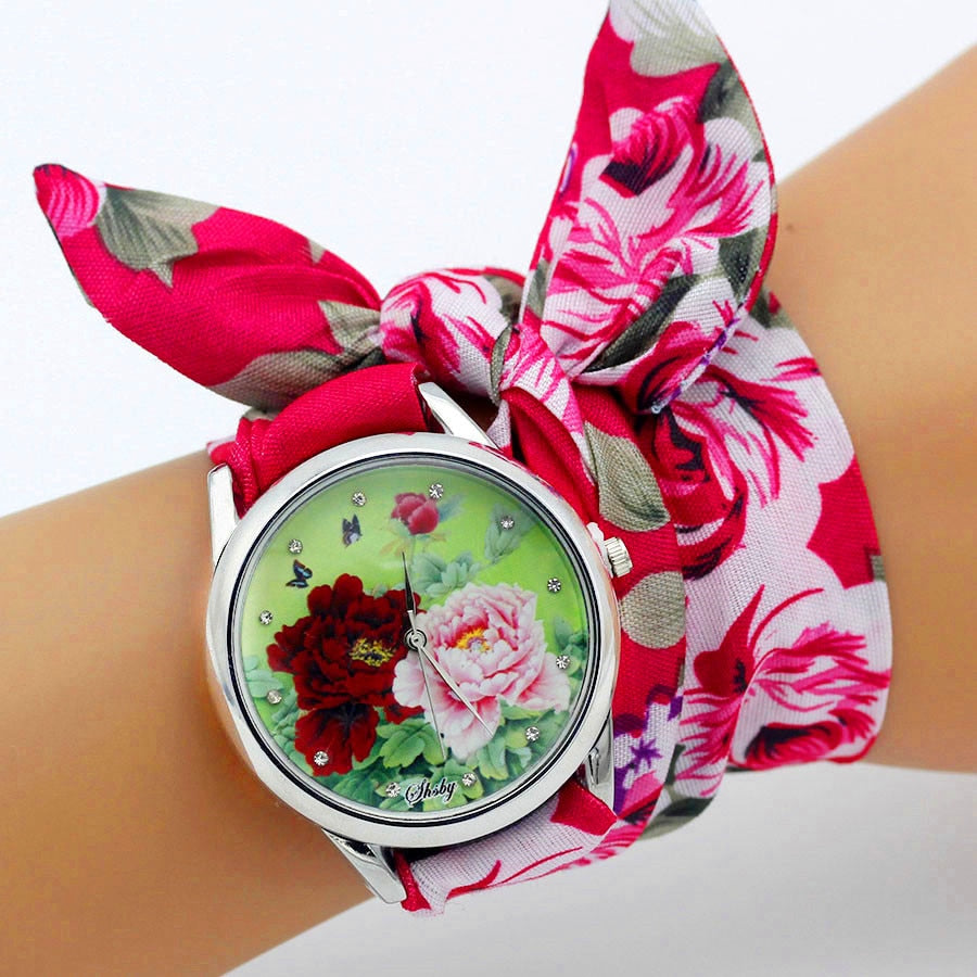 Colorful Flower Design Cloth Wristwatch