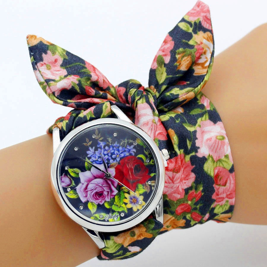 Colorful Flower Design Cloth Wristwatch