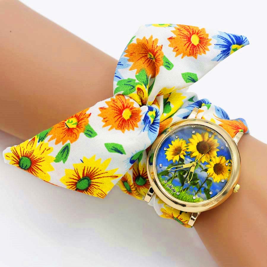 Colorful Flower Design Cloth Wristwatch