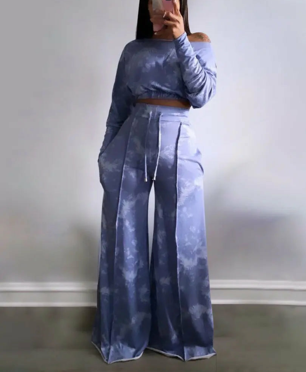 Tie Dye Women's Off Shoulder Long Sleeve Tracksuit