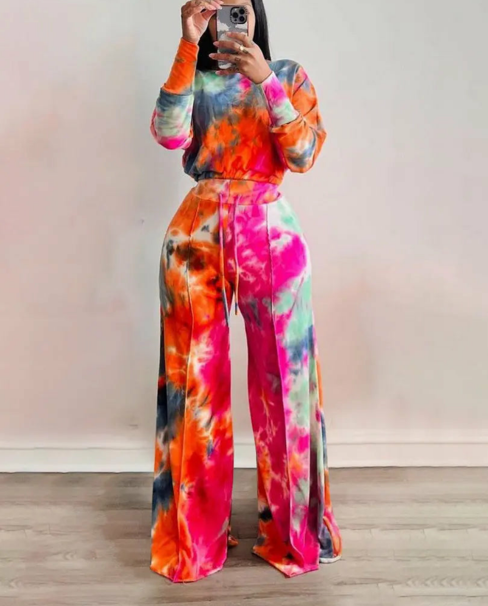 Tie Dye Women's Off Shoulder Long Sleeve Tracksuit