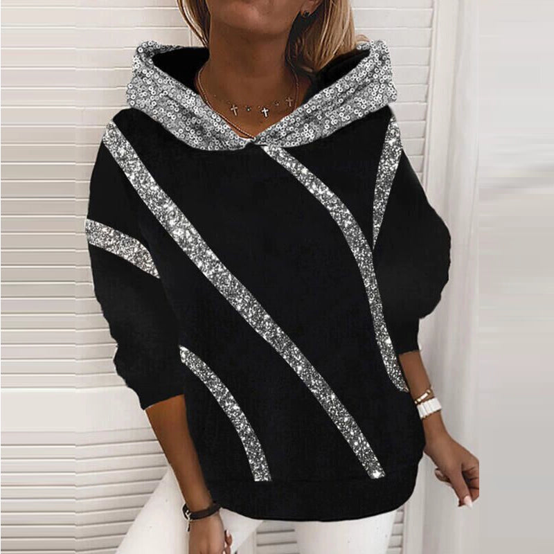 Women's Pop Hot Sequin Printed Loose Hoodie