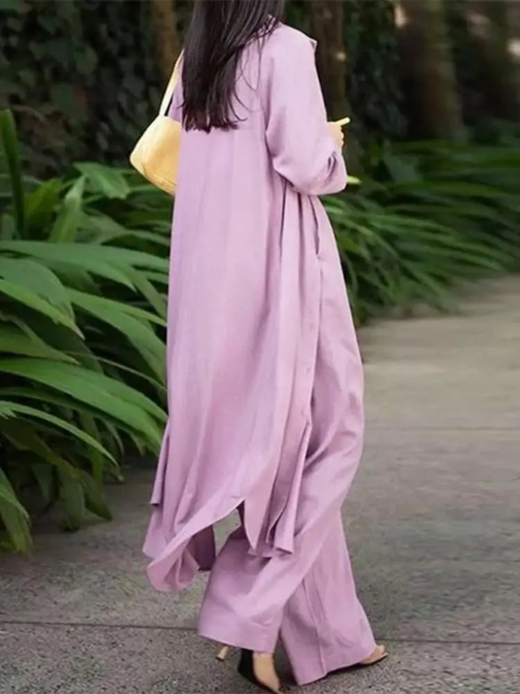 Oversized Solid Color Wide Leg Pant Suit Set