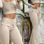 Square Neck Buttoned Top & Pocket Flared Pants Set