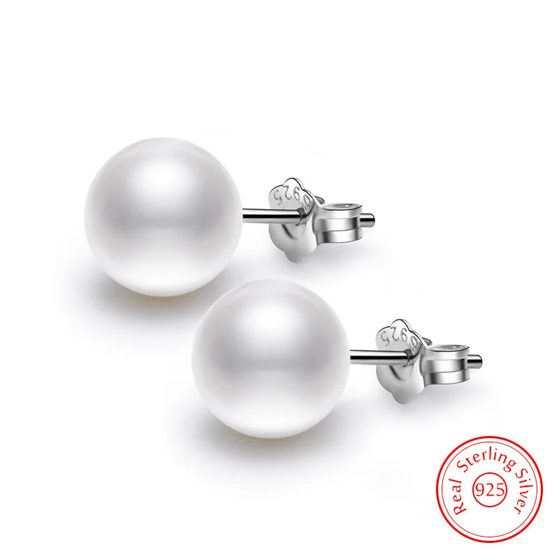 Sterling Silver Women's Pearl Stud Earrings