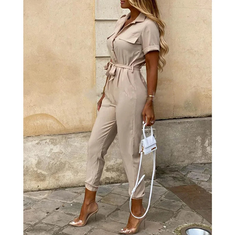 Women's Monochromatic Belted Jumpsuit