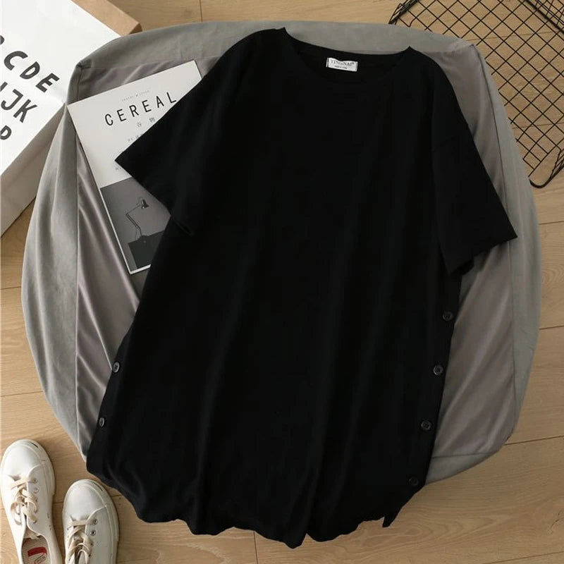 Solid Pullover T-Shirts with Side Button Detail