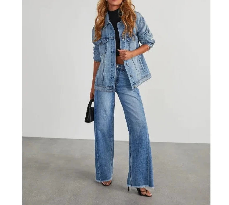 Loose Wide Leg Frayed Hem Jeans