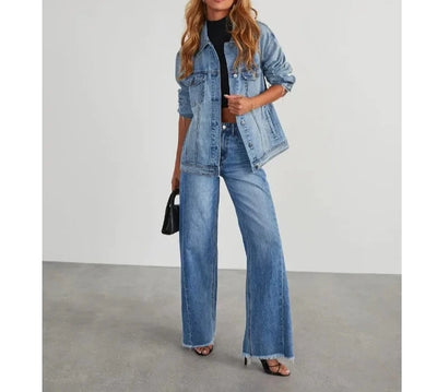 Loose Wide Leg Frayed Hem Jeans