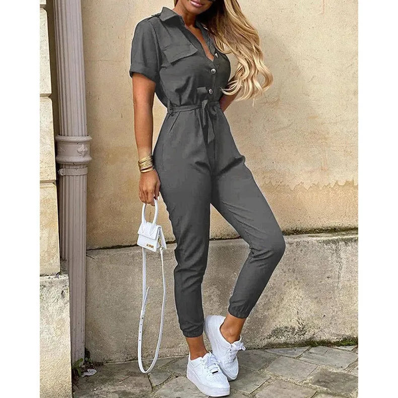 Women's Monochromatic Belted Jumpsuit