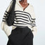 Women's Loose Lapel Striped Pullover