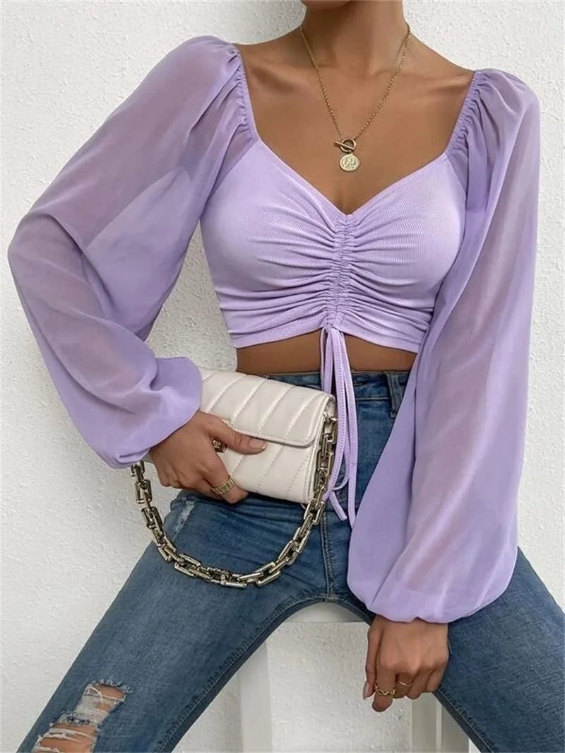 Women's Fitted Puff Sleeve Square Neck Crop Top