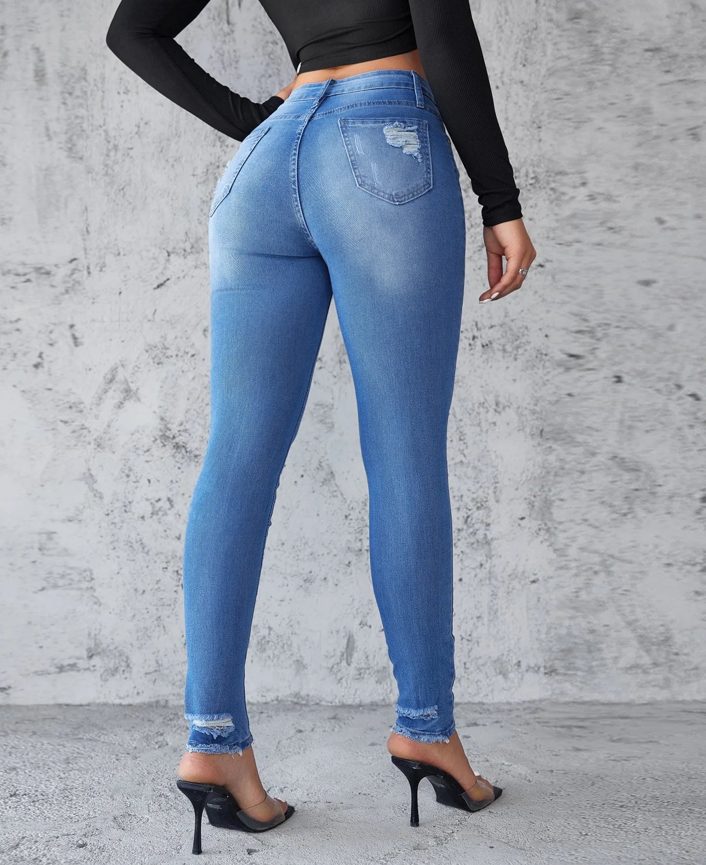 Ankle Length Ripped High Waist Jean