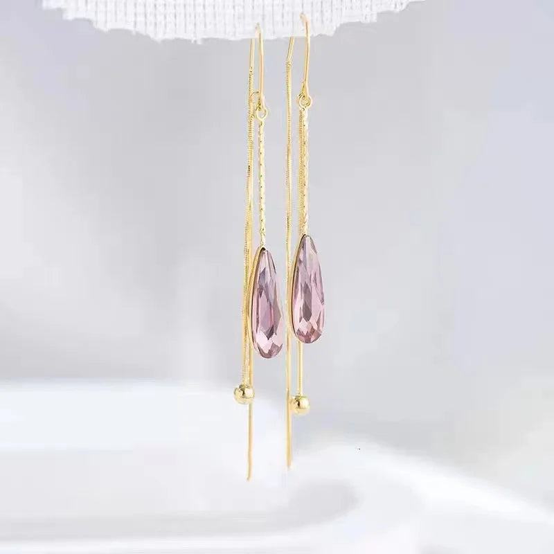 Long Drop Crystal Earrings