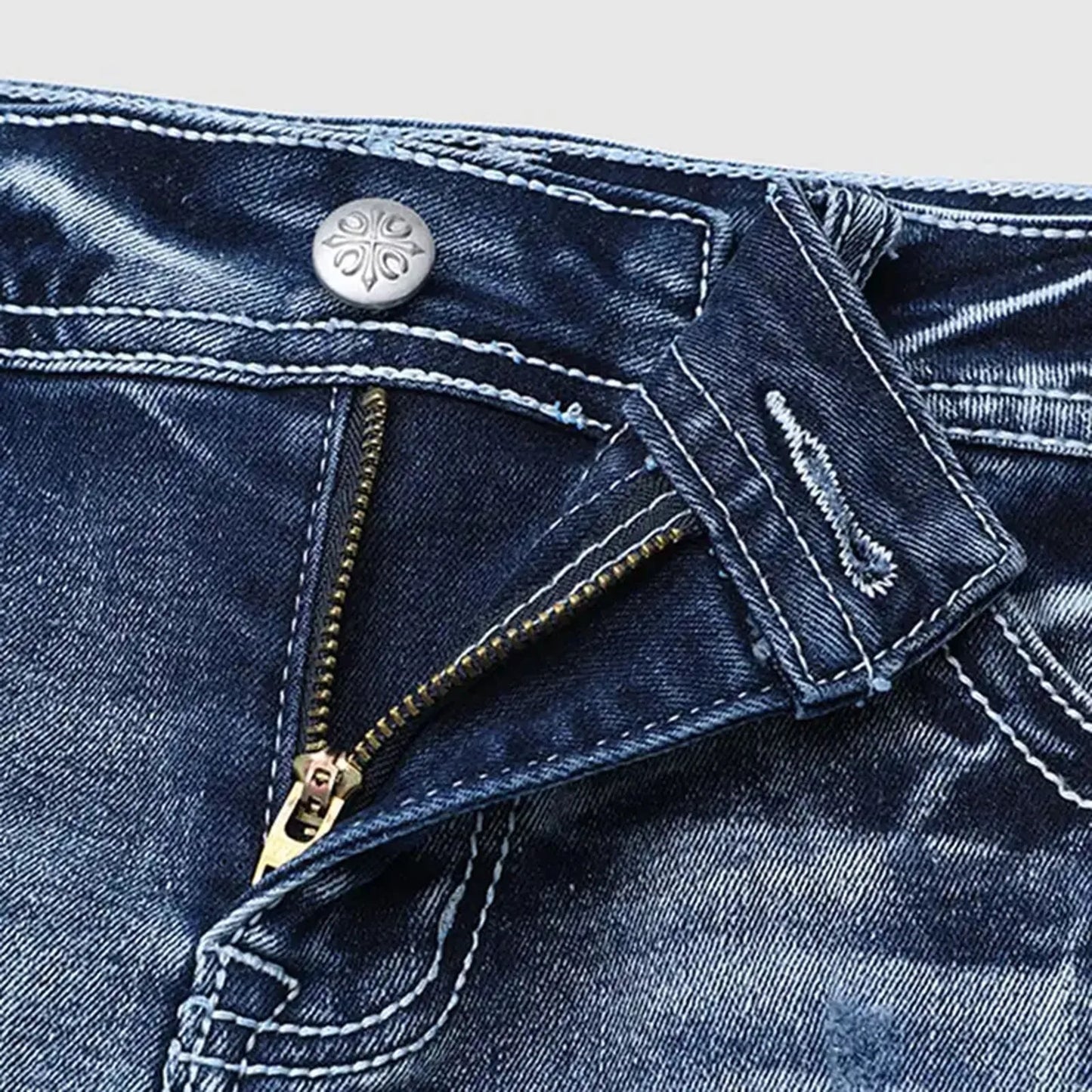 Retro Print Distressed Denim Shorts