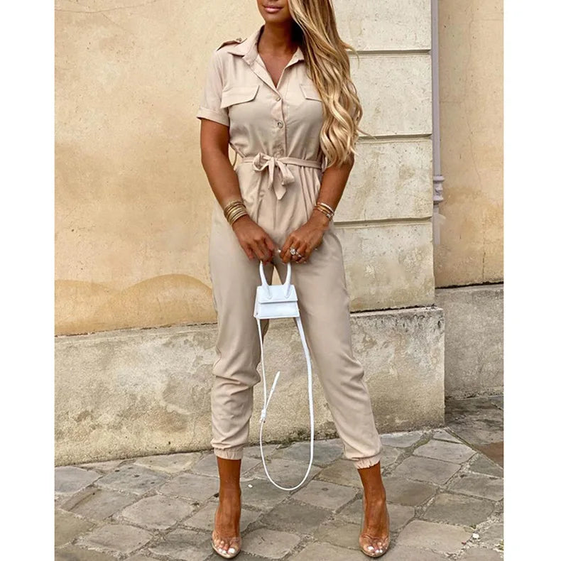 Women's Monochromatic Belted Jumpsuit