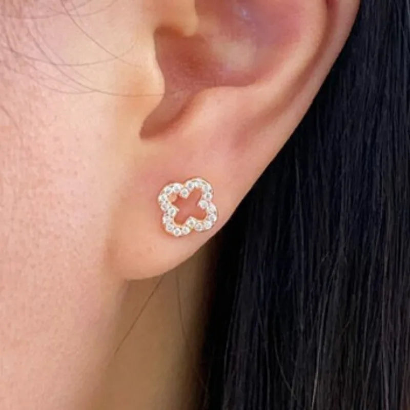 Sterling Silver Four Leaf Flower Stud Earrings