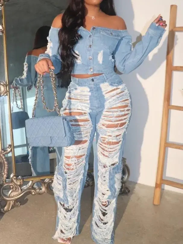 High Waist Pocket Design Ripped Jeans