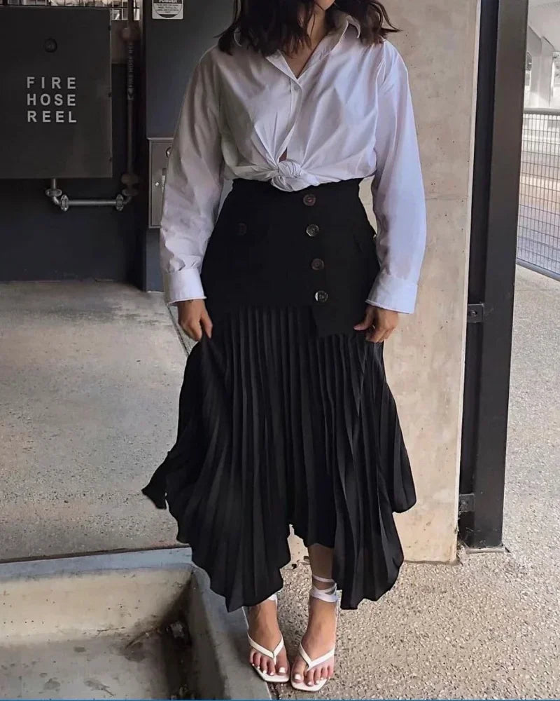 Asymmetrical Pleated Maxi Skirt