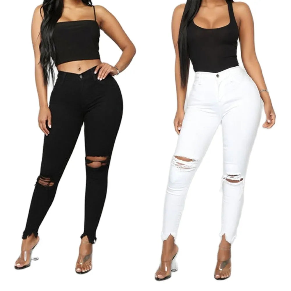 Black And White Ripped Jeans For Women