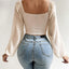Women's Fitted Puff Sleeve Square Neck Crop Top